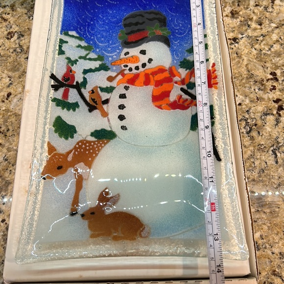 Peggy Karr Fused Art Glass Snowman Platter 13.75" x 8" Plate Signed Christmas - Picture 8 of 9